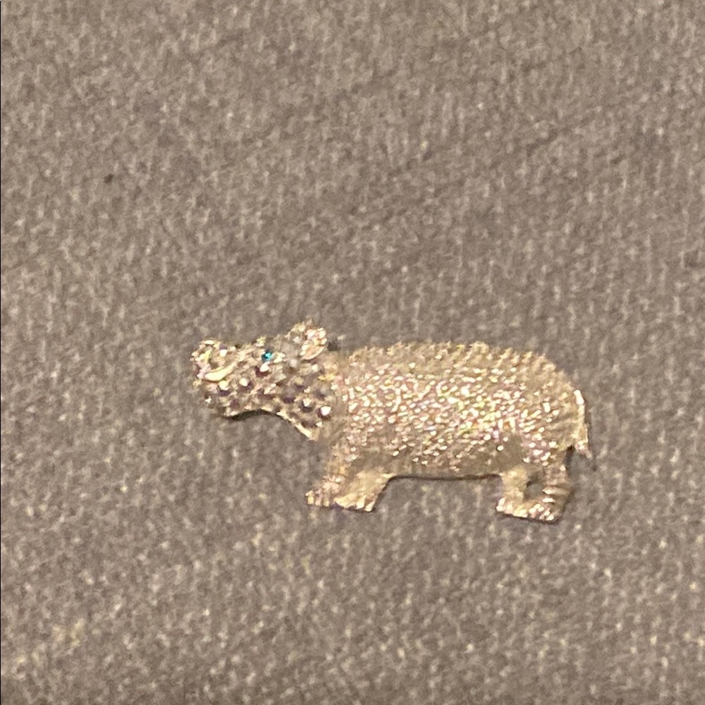 Sterling Silver Rhinoceros With Gems Brooch